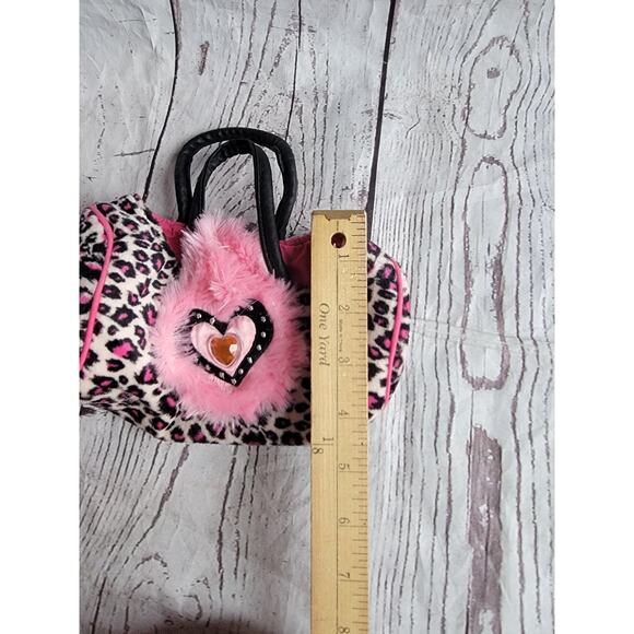 Sassy Pet Saks by Douglas Bag Purse Pink leopard print feathery pink Trim heart - Picture 8 of 8